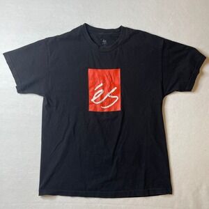 ÉS Skateboarding T Shirt‎ Mens Large Black Red Logo Graphic Skater Tee